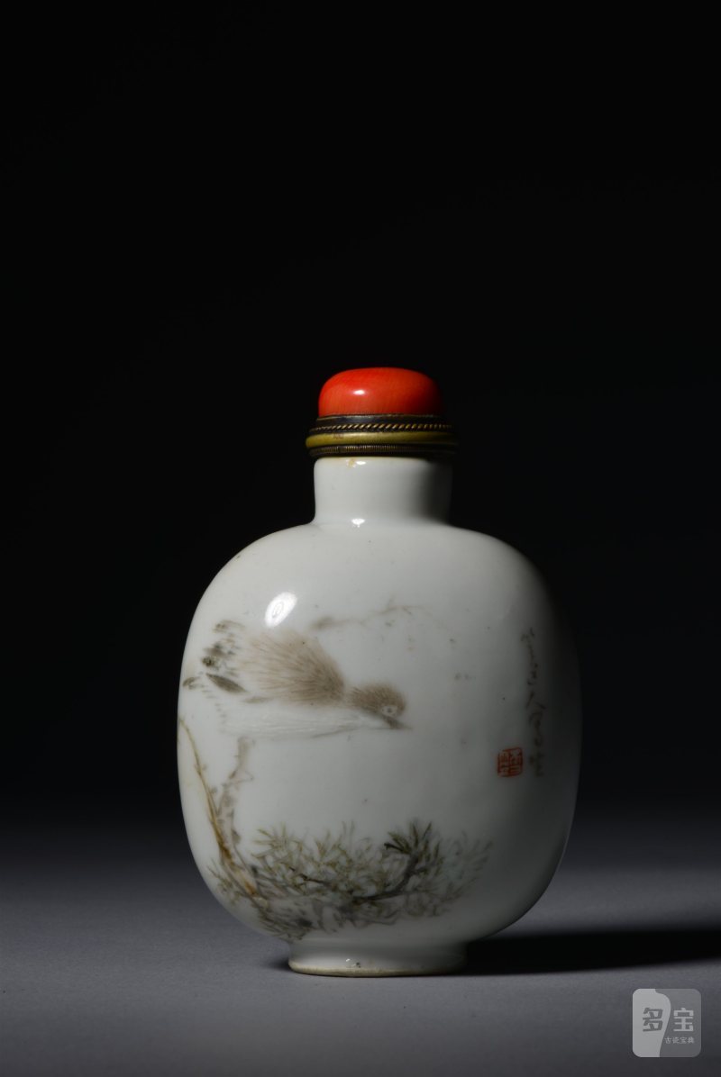 清光绪 程门浅绛彩花鸟大号鼻烟壶 - 图2
